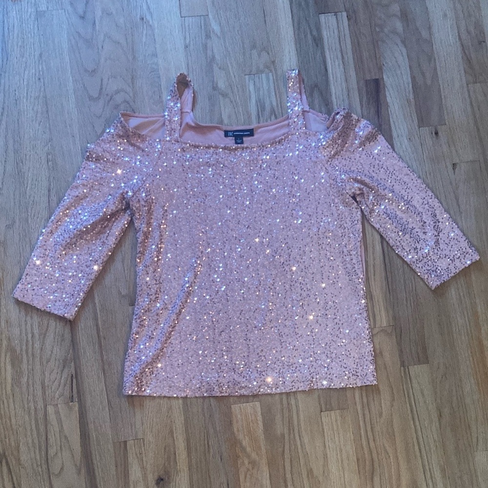 Sequin Pink Cold Shoulder Top